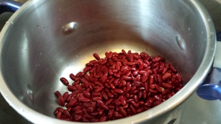 2. Put the beans in the pot. Then, cover the beans well with water. Let them soak overnight. Yes, overnight.